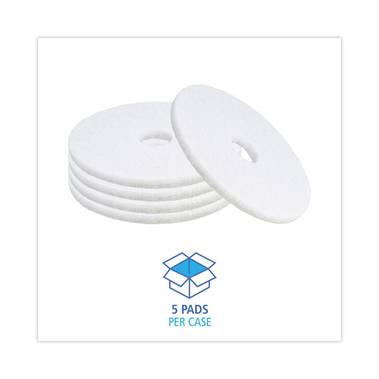 Boardwalk® Polishing Floor Pads, 16" Diameter, White, 5/Carton (BWK4016WHI)