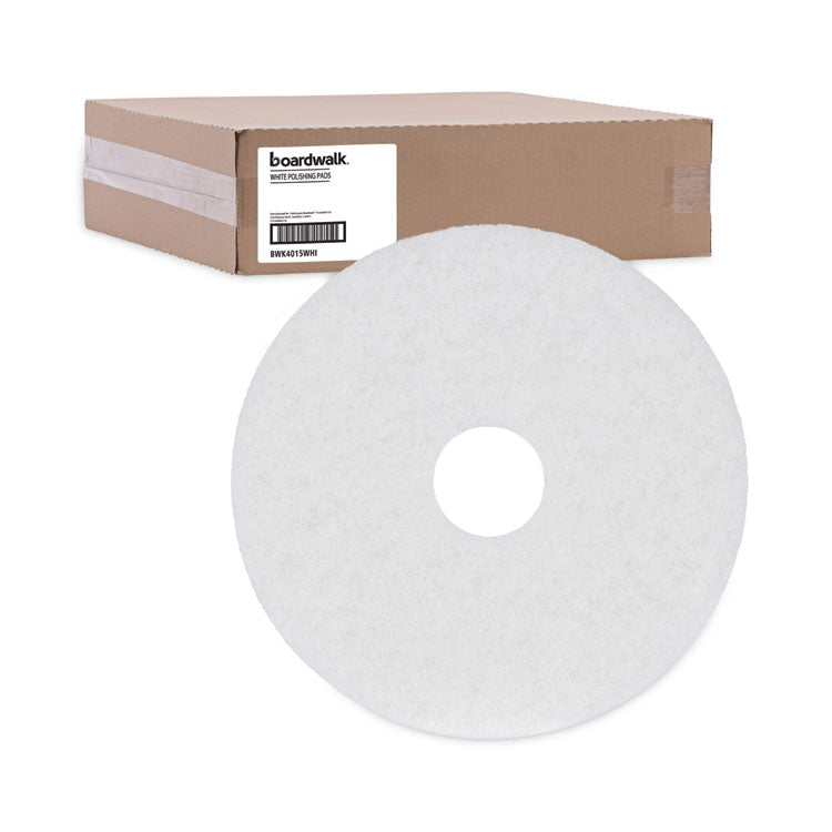 Boardwalk® Polishing Floor Pads, 15" Diameter, White, 5/Carton (BWK4015WHI) Case of 5