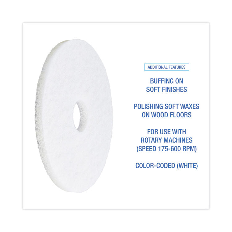 Boardwalk® Polishing Floor Pads, 15" Diameter, White, 5/Carton (BWK4015WHI) Case of 5