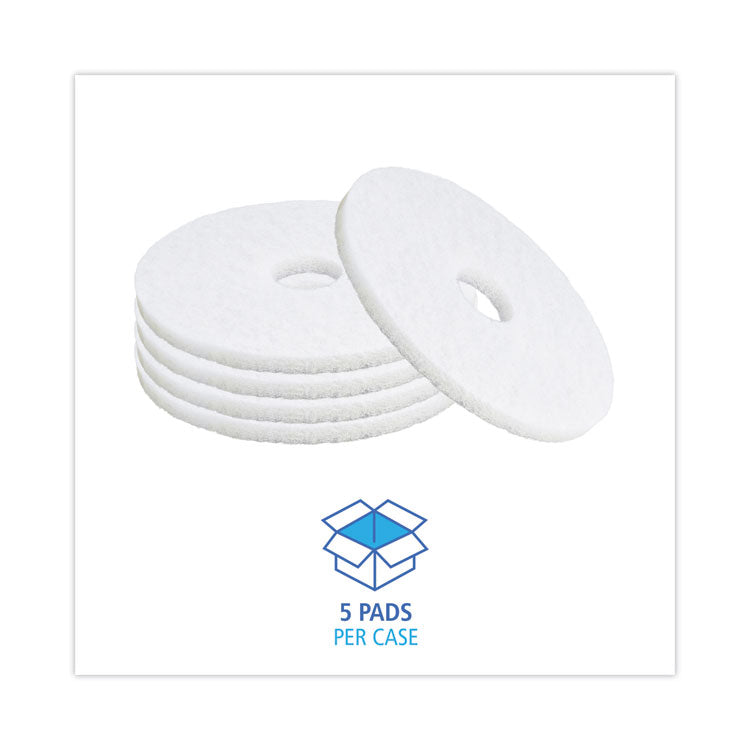 Boardwalk® Polishing Floor Pads, 15" Diameter, White, 5/Carton (BWK4015WHI) Case of 5