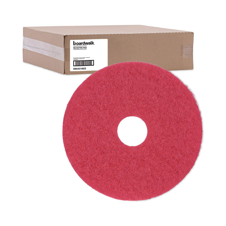 Boardwalk® Buffing Floor Pads, 14" Diameter, Red, 5/Carton (BWK4014RED)