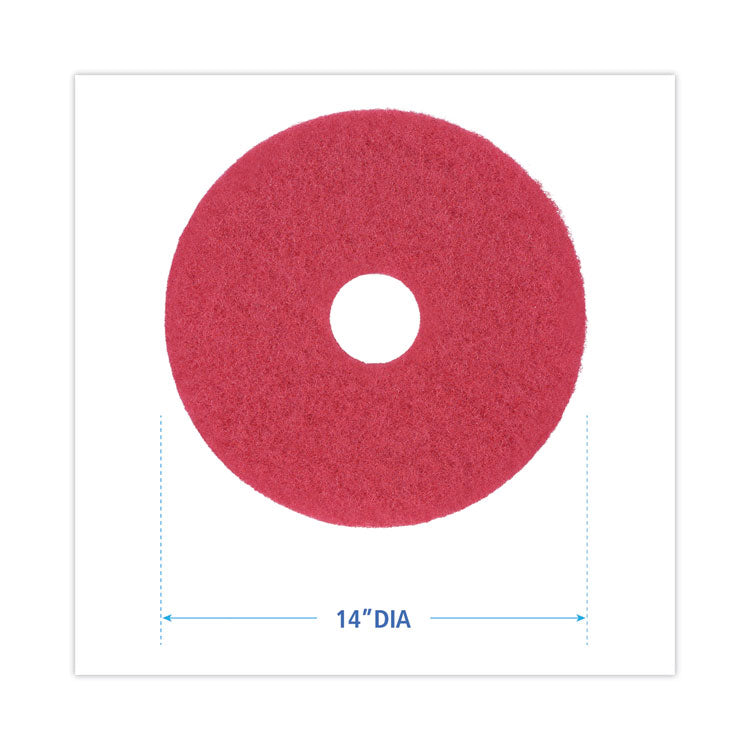 Boardwalk® Buffing Floor Pads, 14" Diameter, Red, 5/Carton (BWK4014RED)