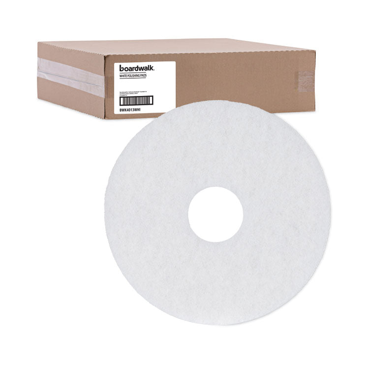 Boardwalk® Polishing Floor Pads, 13" Diameter, White, 5/Carton (BWK4013WHI) Case of 5