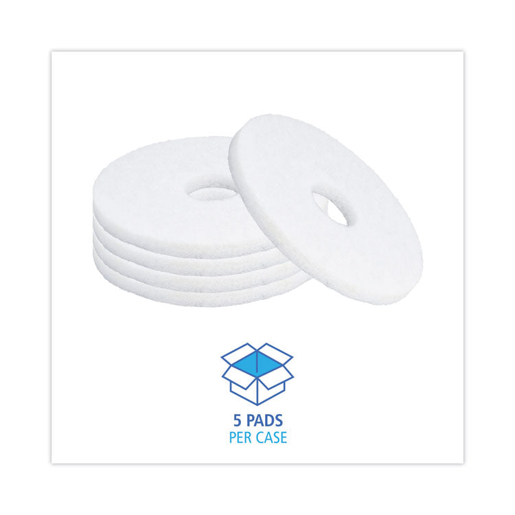 Boardwalk® Polishing Floor Pads, 13" Diameter, White, 5/Carton (BWK4013WHI) Case of 5