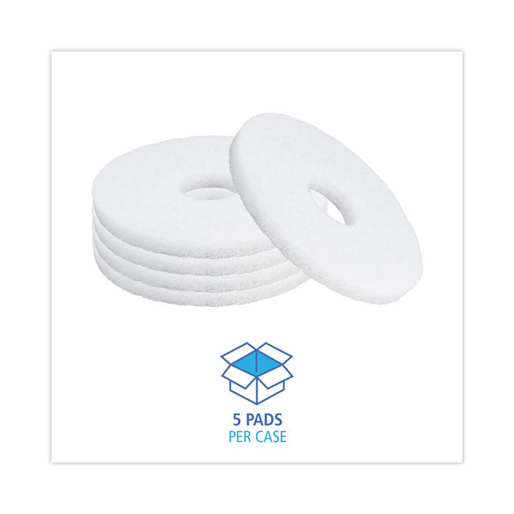 Boardwalk® Polishing Floor Pads, 12" Diameter, White, 5/Carton (BWK4012WHI)