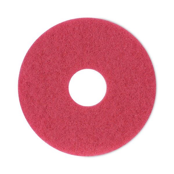 Boardwalk® Buffing Floor Pads, 12" Diameter, Red, 5/Carton (BWK4012RED)