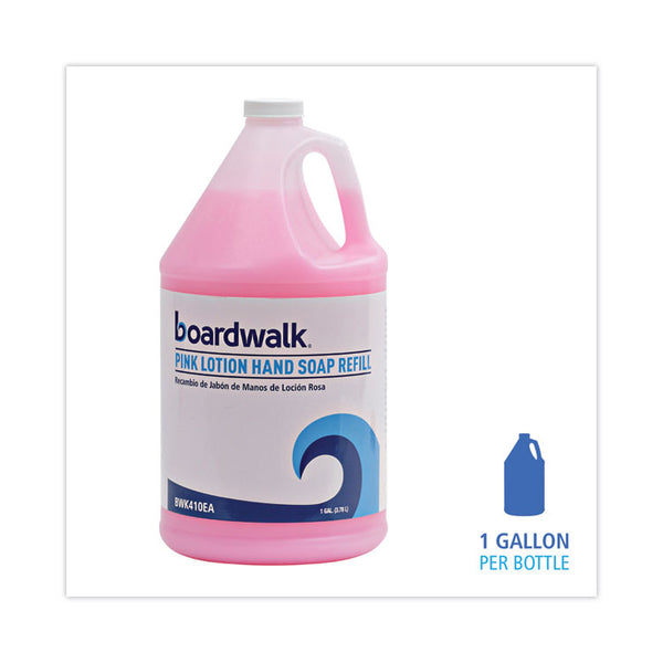 Boardwalk® Mild Cleansing Pink Lotion Soap, Cherry Scent, Liquid, 1 gal Bottle, 4/Carton (BWK410CT)