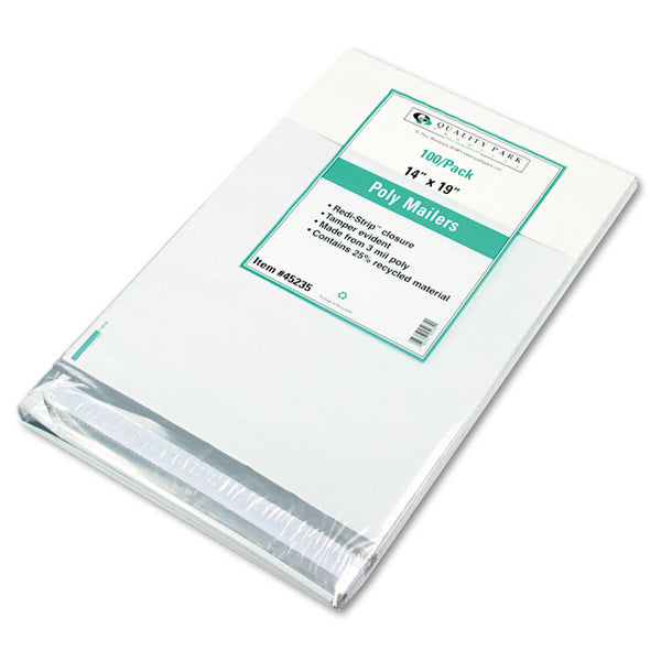 Quality Park™ Redi-Strip Poly Mailer, #6, Square Flap, Redi-Strip Adhesive Closure, 14 x 19, White, 100/Pack (QUA45235) Pack of 100