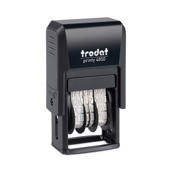 Trodat® Printy Economy Micro 5-in-1 Date Stamp with Text Plates, Self-Inking, 1" x 0.75", Blue/Red (USSE4850L) Each