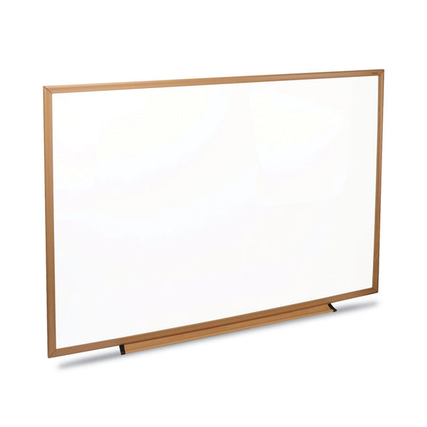 Universal® Deluxe Melamine Dry Erase Board, 48 x 36, Melamine White Surface, Oak Fiberboard Frame (UNV43618)