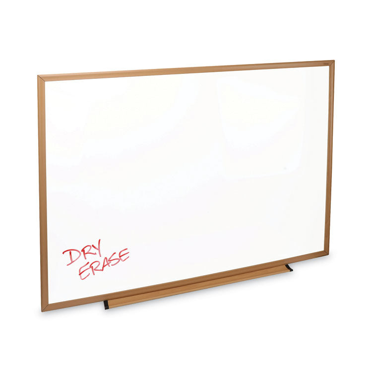 Universal® Deluxe Melamine Dry Erase Board, 48 x 36, Melamine White Surface, Oak Fiberboard Frame (UNV43618)