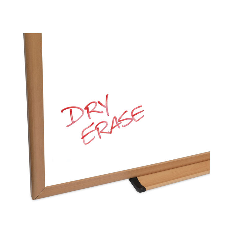 Universal® Deluxe Melamine Dry Erase Board, 48 x 36, Melamine White Surface, Oak Fiberboard Frame (UNV43618)