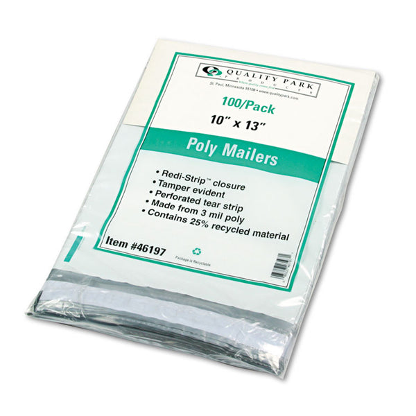Quality Park™ Redi-Strip Poly Mailer, #4, Square Flap with Perforated Strip, Redi-Strip Adhesive Closure, 10 x 13, White, 100/Pack (QUA46197) Pack of 100