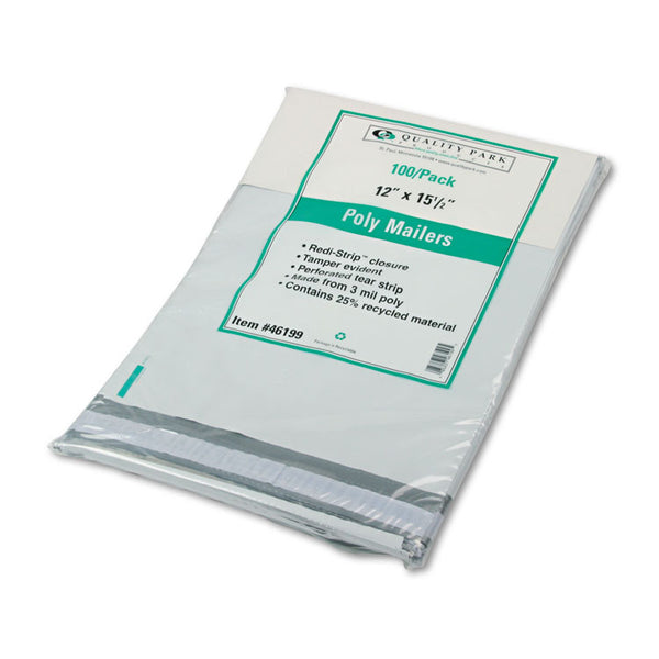Quality Park™ Redi-Strip Poly Mailer, #5, Square Flap with Perforated Strip, Redi-Strip Adhesive Closure, 12 x 15.5, White, 100/Pack (QUA46199) Pack of 100