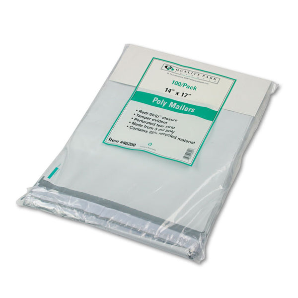 Quality Park™ Redi-Strip Poly Mailer, #5 1/2, Square Flap with Perforated Strip, Redi-Strip Adhesive Closure, 14 x 17, White, 100/Pack (QUA46200) Pack of 100