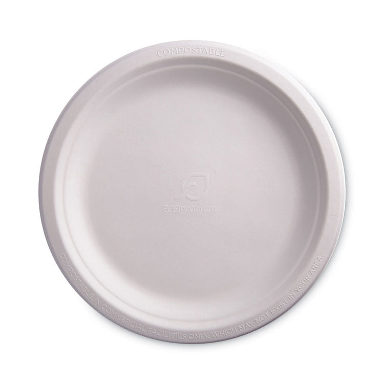 Eco-Products® Renewable Sugarcane Plates, 9" dia, Natural White, 500/Carton (ECOEPP013)