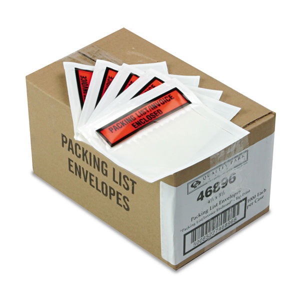 Quality Park™ Self-Adhesive Packing List Envelope, Top-Print Front: Packing List/Invoice Enclosed, 4.5 x 5.5, Clear/Orange, 1,000/Carton (QUA46896) Case of 1000