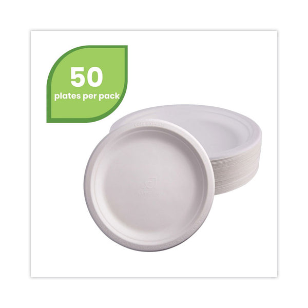 Eco-Products® Renewable Sugarcane Plates, 9" dia, Natural White, 500/Carton (ECOEPP013)