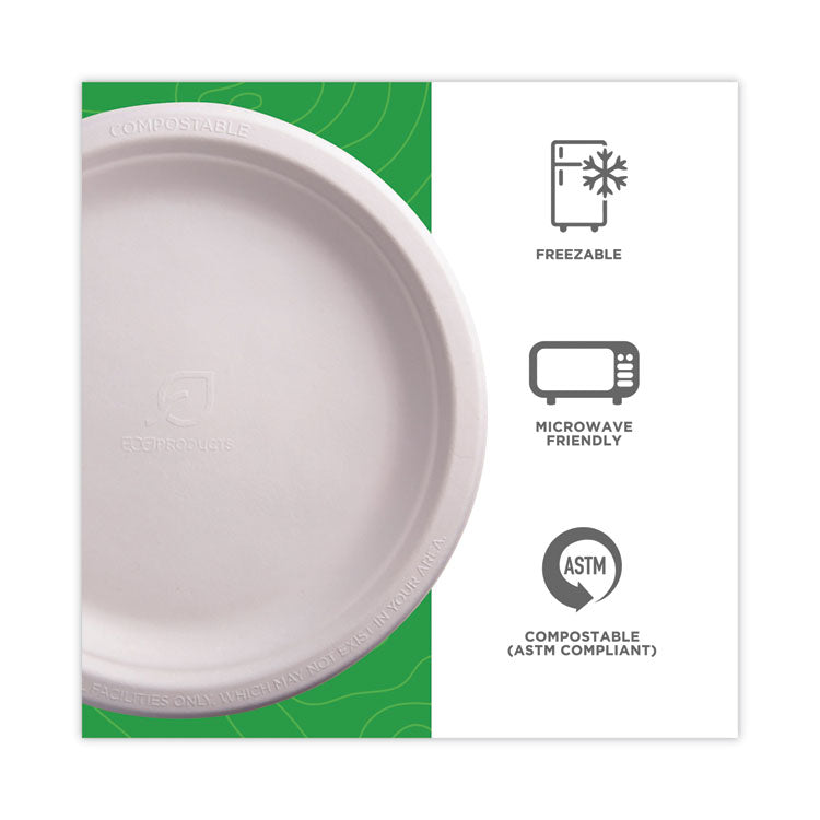 Eco-Products® Renewable Sugarcane Plates, 9" dia, Natural White, 500/Carton (ECOEPP013)