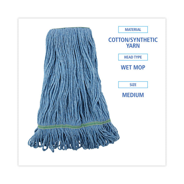 Boardwalk® Super Loop Wet Mop Head, Cotton/Synthetic Fiber, 1" Headband, Medium Size, Blue, 12/Carton (BWK502BLNBCT) Case of 12