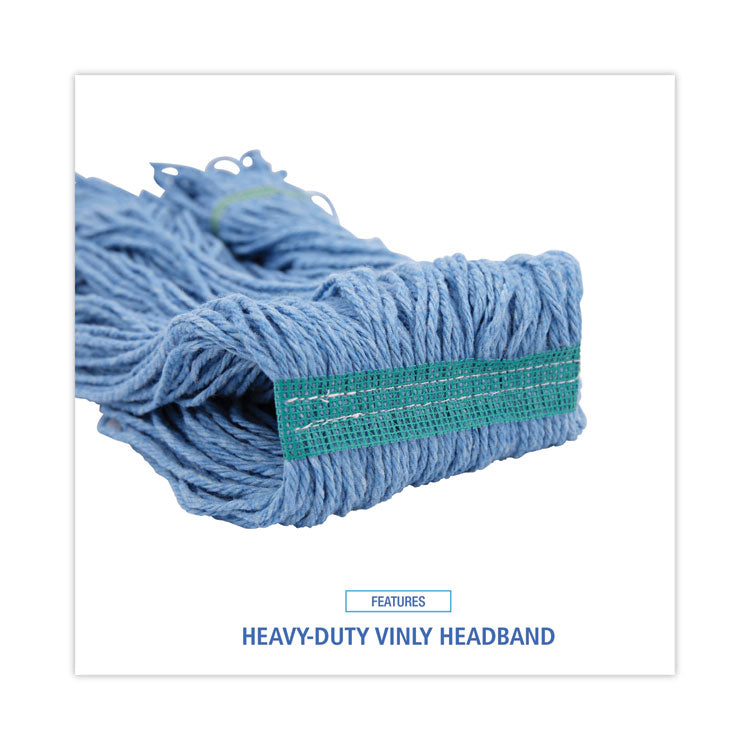 Boardwalk® Super Loop Wet Mop Head, Cotton/Synthetic Fiber, 1" Headband, Medium Size, Blue, 12/Carton (BWK502BLNBCT) Case of 12