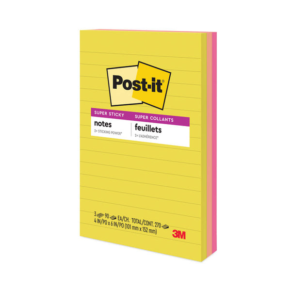 Post-it® Notes Super Sticky Note Pads in Summer Joy Collection Colors, 4" x 6", Note Ruled, Summer Joy Collection Colors, 90 Sheets/Pad, 3 Pads/Pack (MMM6603SSJOY) Each