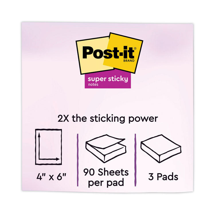 Post-it® Notes Super Sticky Note Pads in Summer Joy Collection Colors, 4" x 6", Note Ruled, Summer Joy Collection Colors, 90 Sheets/Pad, 3 Pads/Pack (MMM6603SSJOY) Each