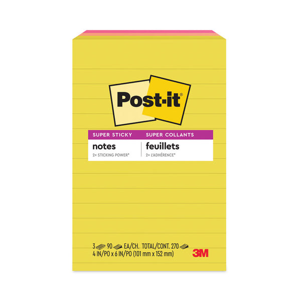 Post-it® Notes Super Sticky Note Pads in Summer Joy Collection Colors, 4" x 6", Note Ruled, Summer Joy Collection Colors, 90 Sheets/Pad, 3 Pads/Pack (MMM6603SSJOY) Each