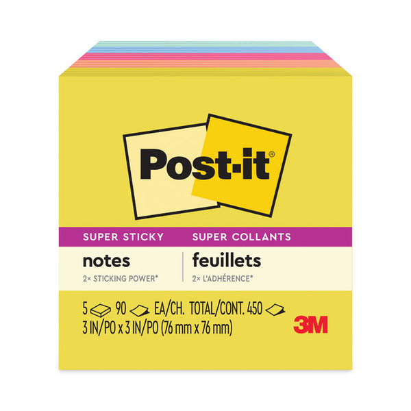 Post-it® Notes Super Sticky Note Pads in Summer Joy Collection Colors, 3" x 3", Summer Joy Collection Colors, 90 Sheets/Pad, 5 Pads/Pack (MMM6545SSJOY) Each