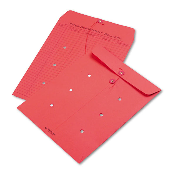 Quality Park™ Colored Paper String and Button Interoffice Envelope, #97, One-Sided Five-Column Format, 10 x 13, Red, 100/Box (QUA63574) Carton of 100