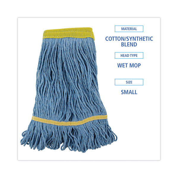 Boardwalk® Super Loop Wet Mop Head, Cotton/Synthetic Fiber, 5" Headband, Small Size, Blue, 12/Carton (BWK501BL) Case of 12