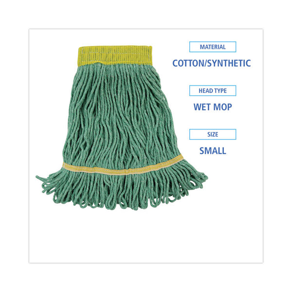 Boardwalk® Super Loop Wet Mop Head, Cotton/Synthetic Fiber, 5" Headband, Small Size, Green, 12/Carton (BWK501GN) Case of 12