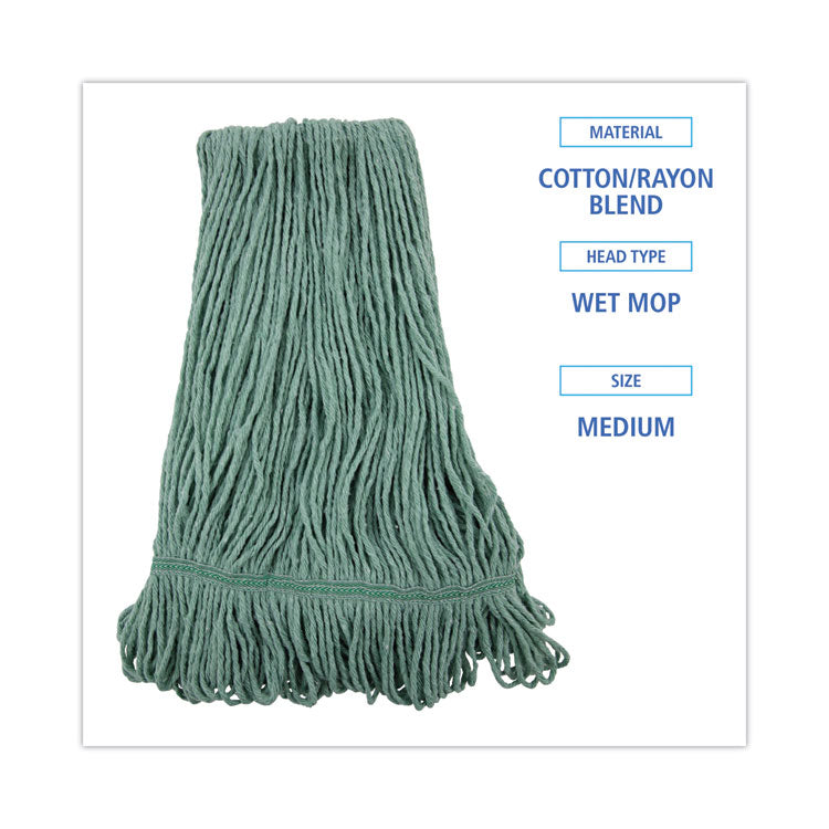 Boardwalk® Mop Head, Premium Standard Head, Cotton/Rayon Fiber, Medium, Green, 12/Carton (BWK502GNNB) Case of 12