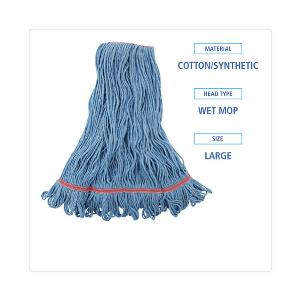 Boardwalk® Super Loop Wet Mop Head, Cotton/Synthetic Fiber, 1" Headband, Large Size, Blue, 12/Carton (BWK503BLNB) Case of 12