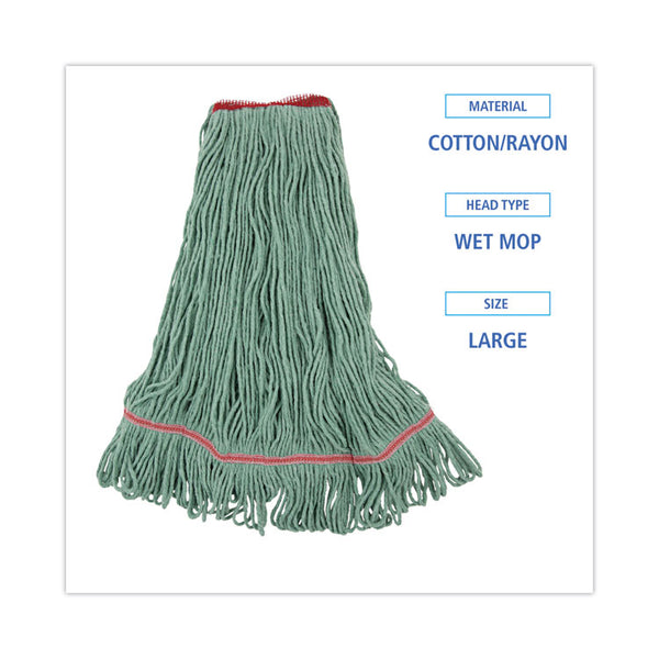 Boardwalk® Mop Head, Premium Standard Head, Cotton/Rayon Fiber, Large, Green, 12/CT (BWK503GNNB) Case of 12