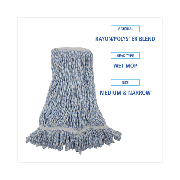 Boardwalk® Mop Head, Floor Finish, Narrow, Rayon/Polyester, Medium, White/Blue, 12/Carton (BWK542CT)