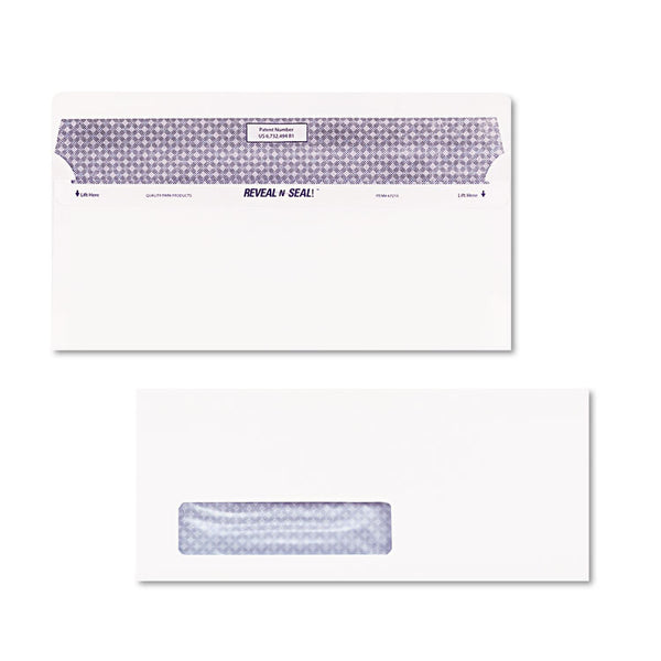 Quality Park™ Reveal-N-Seal Security-Tint Envelope, Address Window, #10, Commercial Flap, Self-Adhesive Closure, 4.13 x 9.5, White, 500/Box (QUA67418) Box of 500