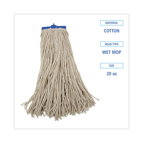 Boardwalk® Mop Head, Economical Lie-Flat Head, Cotton Fiber, 20 oz, White, 12/Carton (BWK720C) Case of 12