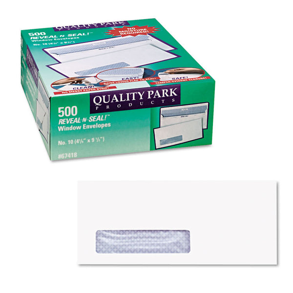 Quality Park™ Reveal-N-Seal Security-Tint Envelope, Address Window, #10, Commercial Flap, Self-Adhesive Closure, 4.13 x 9.5, White, 500/Box (QUA67418) Box of 500