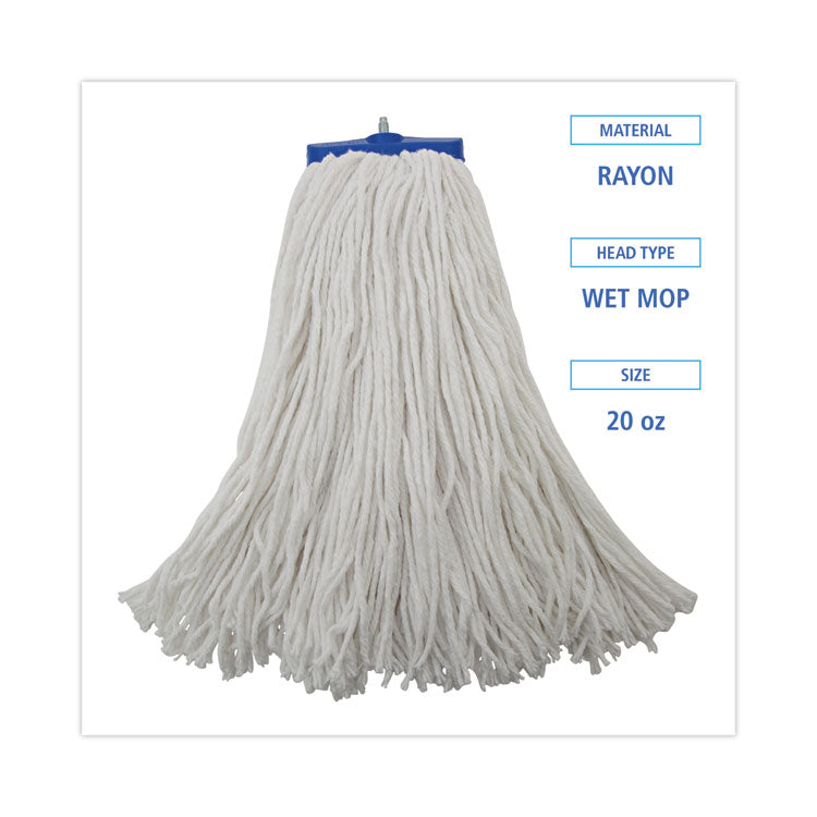 Boardwalk® Mop Head, Economical Lie-Flat Head, Rayon Fiber, 20oz, White, 12/Carton (BWK720R) Case of 12