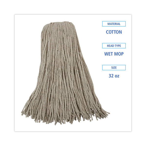 Boardwalk® Mop Head, Economical Lie-Flat Head, Cotton Fiber, 32oz, White, 12/Carton (BWK732C) Case of 12