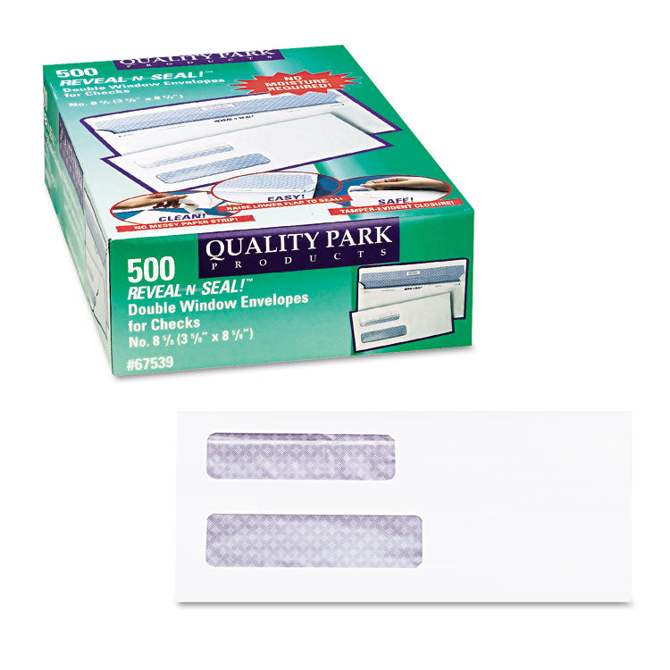 Quality Park™ Reveal-N-Seal Envelope, #8 5/8, Commercial Flap, Self-Adhesive Closure, 3.63 x 8.63, White, 500/Box (QUA67539) Box of 500