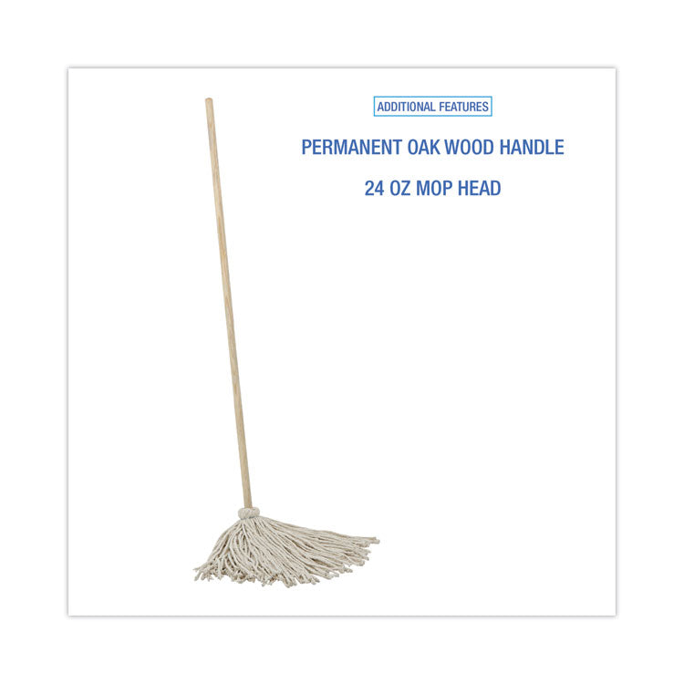 Boardwalk® Cotton Deck Mop, #24 White Cotton Head, 50" Wood Handle, 6/Carton (BWKCD50024S)