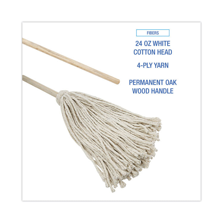 Boardwalk® Cotton Deck Mop, #24 White Cotton Head, 50" Wood Handle, 6/Carton (BWKCD50024S)