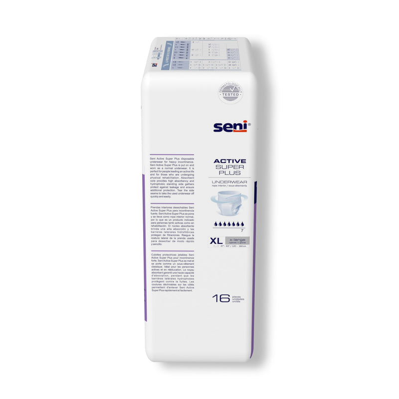 Seni® Active Super Plus Unisex Adult Absorbent Underwear Pull On with Tear Away Seams X-Large Disposable Heavy Absorbency (1169933_CS) 64/CS