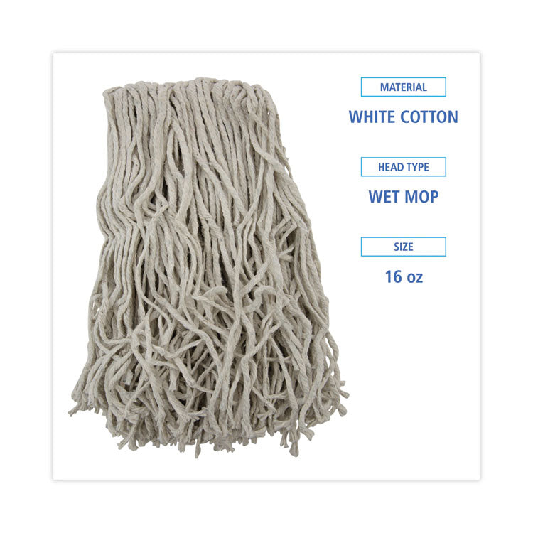 Boardwalk® Banded Mop Head, Cotton, Cut-End, White, 16 oz, 12/Carton (BWKCM20016)