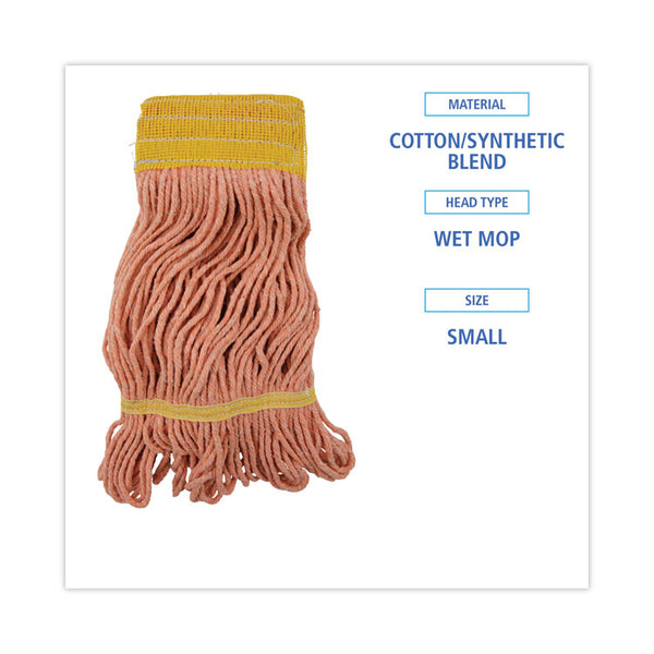 Boardwalk® Super Loop Wet Mop Head, Cotton/Synthetic Fiber, 5" Headband, Small Size, Orange, 12/Carton (BWK501OR) Case of 12