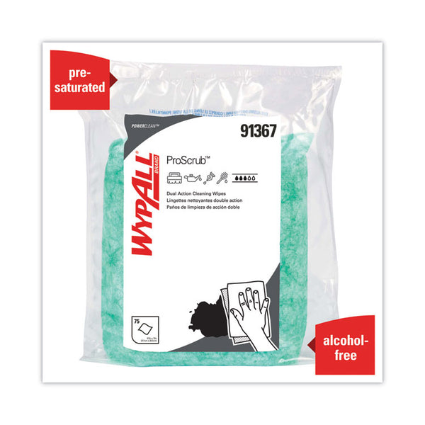 WypAll® Power Clean ProScrub Pre-Saturated Wipes, 12 x 9.5, Citrus Scent, Green, 75/Pack, 6 Packs/Carton (KCC91367CT)
