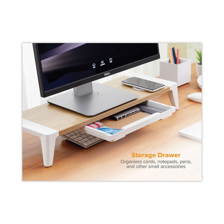Bostitch® Wooden Monitor Stand with Wireless Charging Pad, 9.8" x 26.77" x 4.13", White (BOSSTND2408WH)