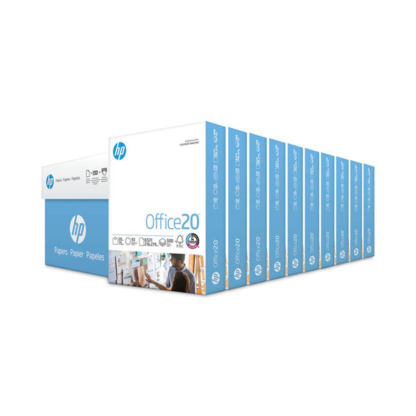 HP Papers Office20 Paper, 92 Bright, 20 lb Bond Weight, 8.5 x 11, White, 500 Sheets/Ream, 10 Reams/Carton (HEW112101)